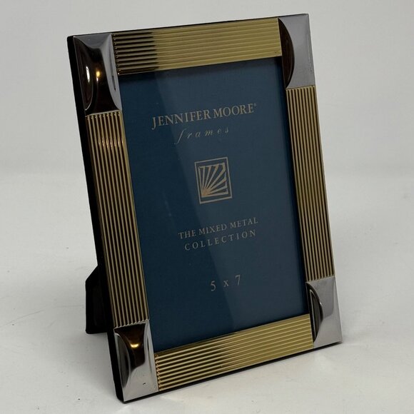 Vintage Photo Frame JENNIFER MOORE Silver Gold Art Deco 5x7 Picture Frame NEW - Picture 2 of 3